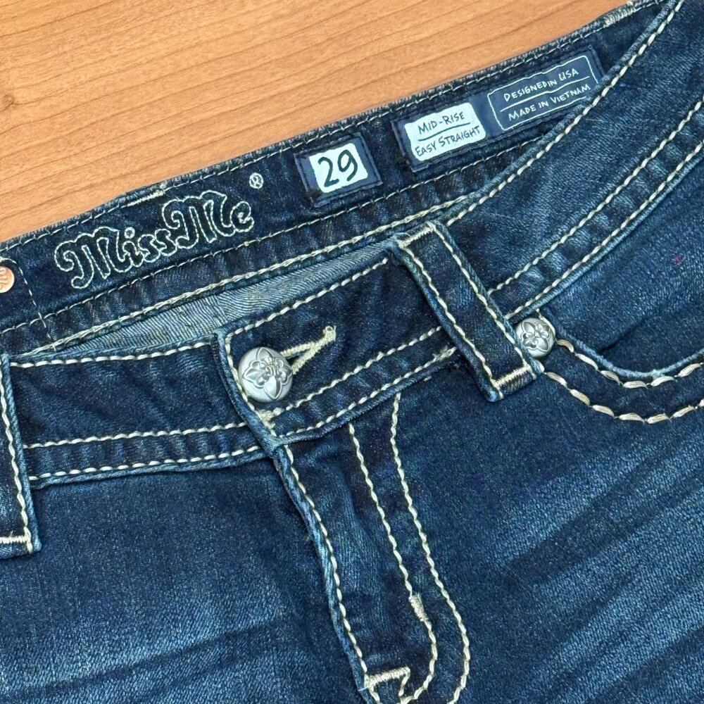 Miss Me Fleur De Lis Blue Wash Bootcut Jeans - Picture 8 of 11